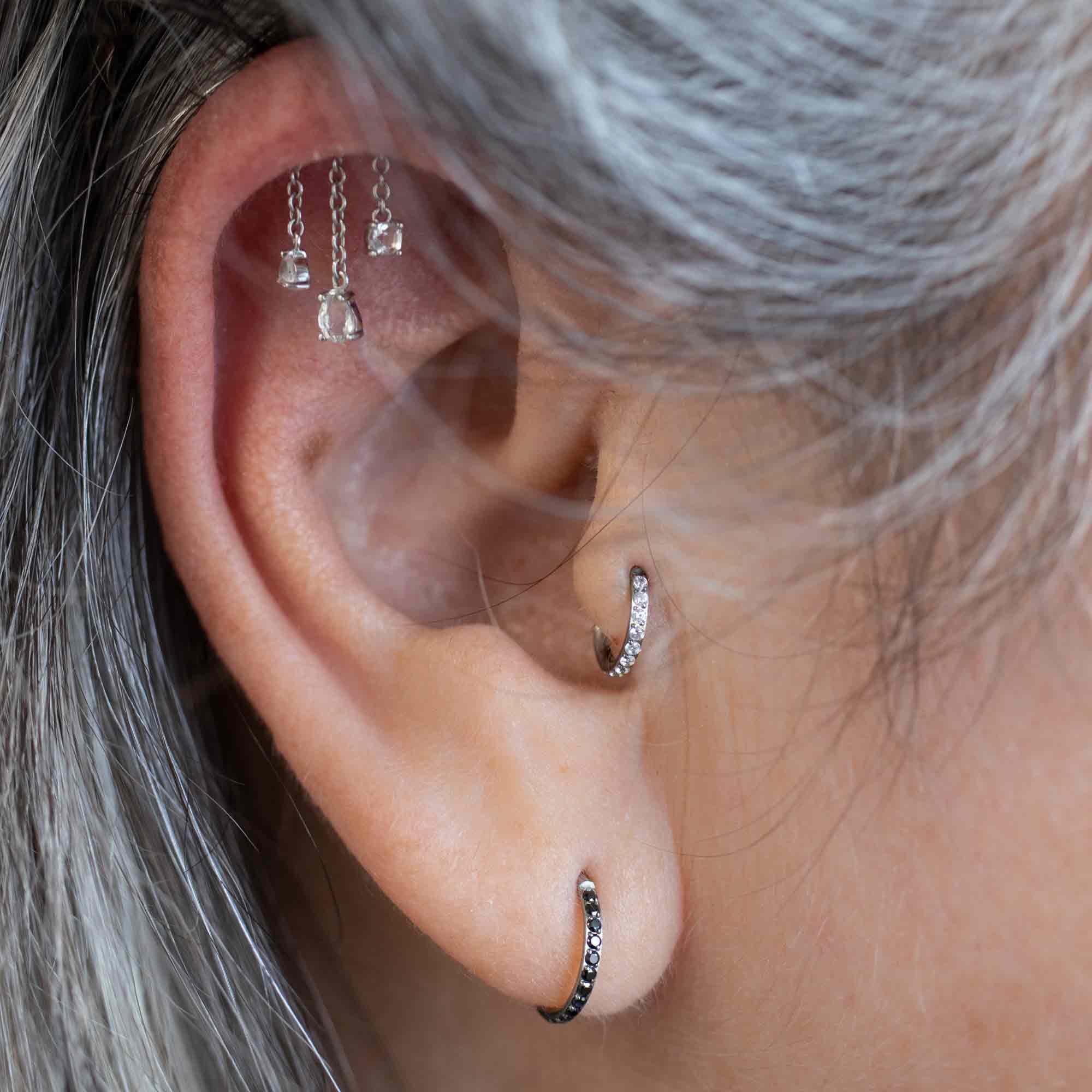 White Topaz Triple Chain Floating Helix Earring - Image 3