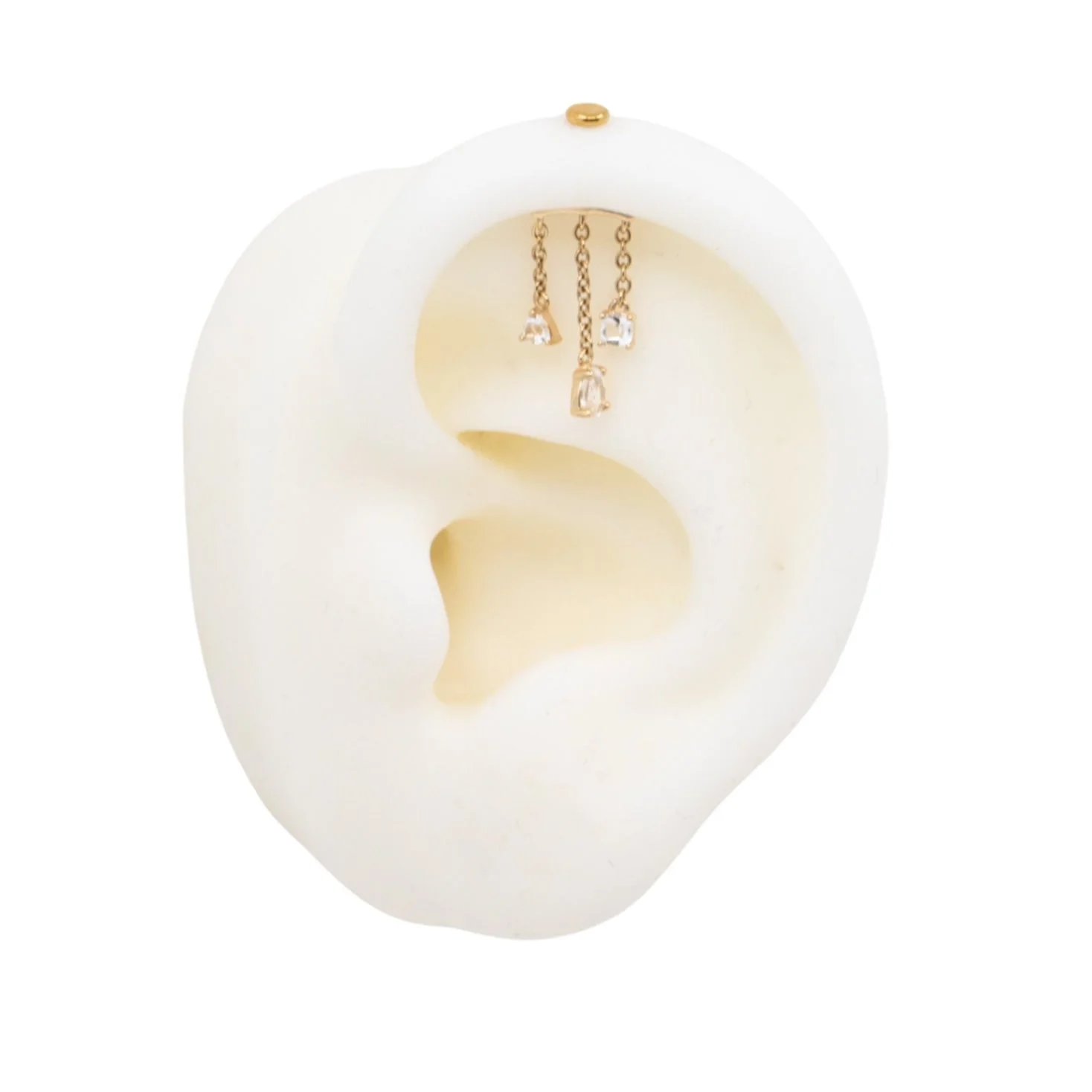 White Topaz Triple Chain Vertical Helix Earring - Image 3