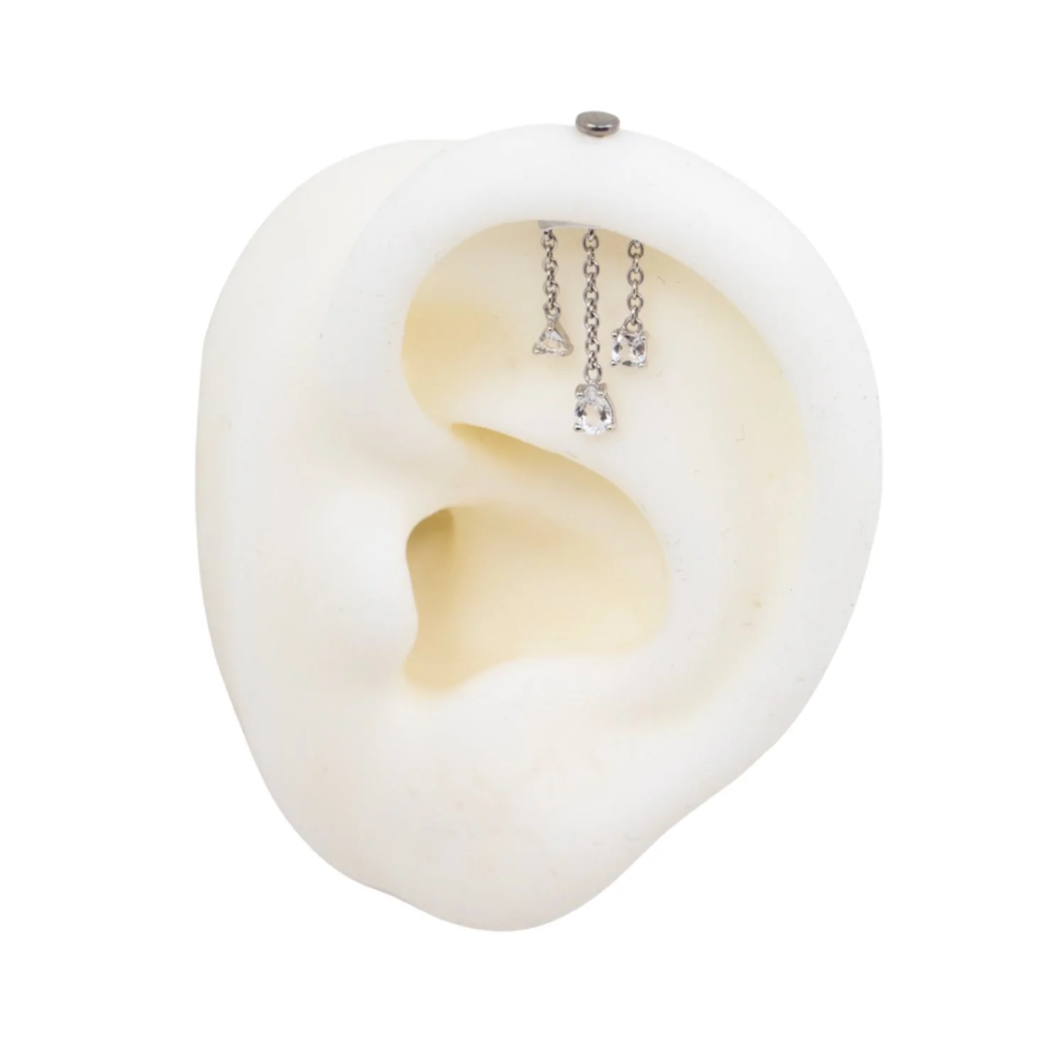 White Topaz Triple Chain Vertical Helix Earring - Image 7